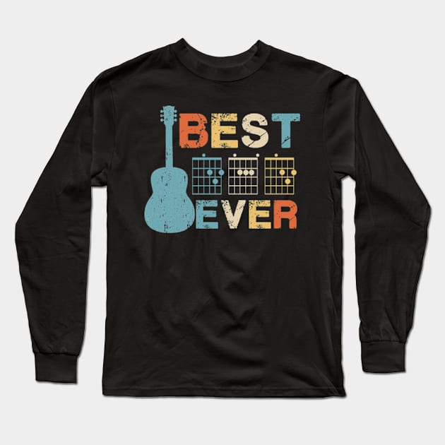 Best Dad Ever Guitar Chords Musician Funny Fathers Day Long Sleeve T-Shirt by MargeretSholes